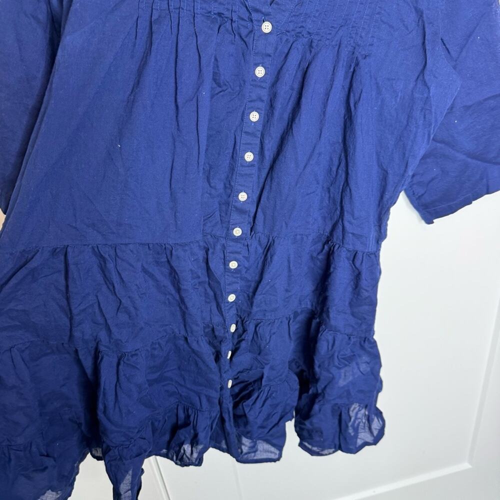 J. Crew Button Front Tiered Cover Up Dress Navy Blue 100% Cotton Voile Flowy M - Picture 6 of 7